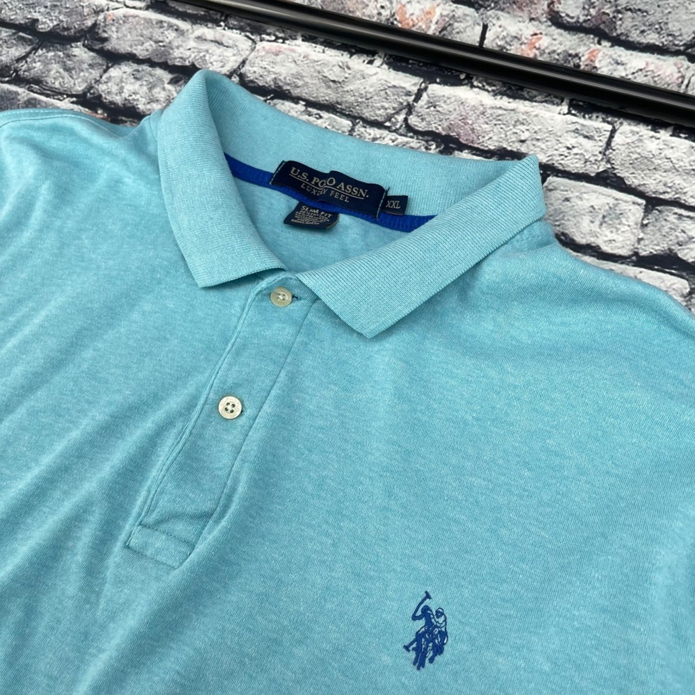 US Polo Assn Luxury Feel Polo Shirt Mens XXL Blue Slim Fit Cotton Blend Logo